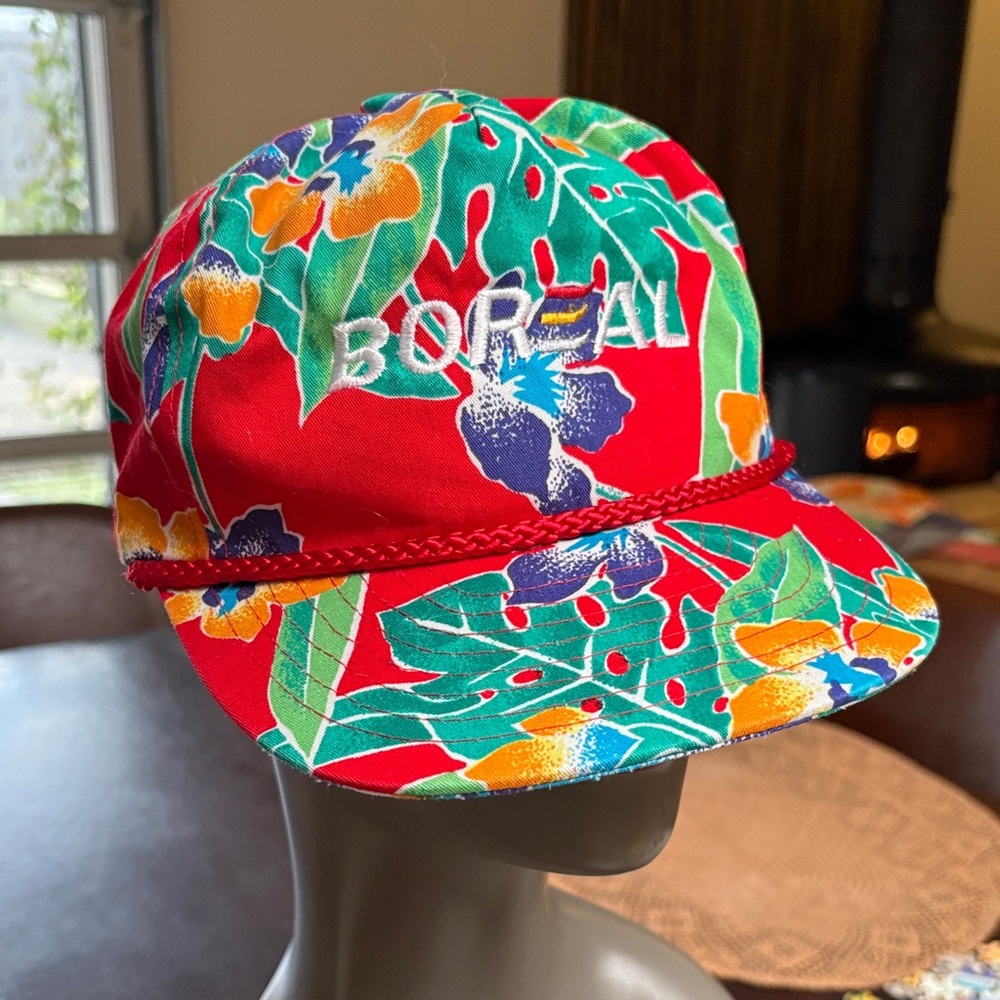 Vintage Nissin Boreal Mountain Hawaiian Print Slide Back Hat